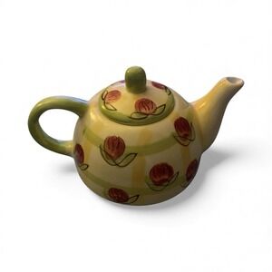Royal Norfolk Teapot Rose-Buds (Lime Green & Yellow Plaid) Vintage Small Tea Pot